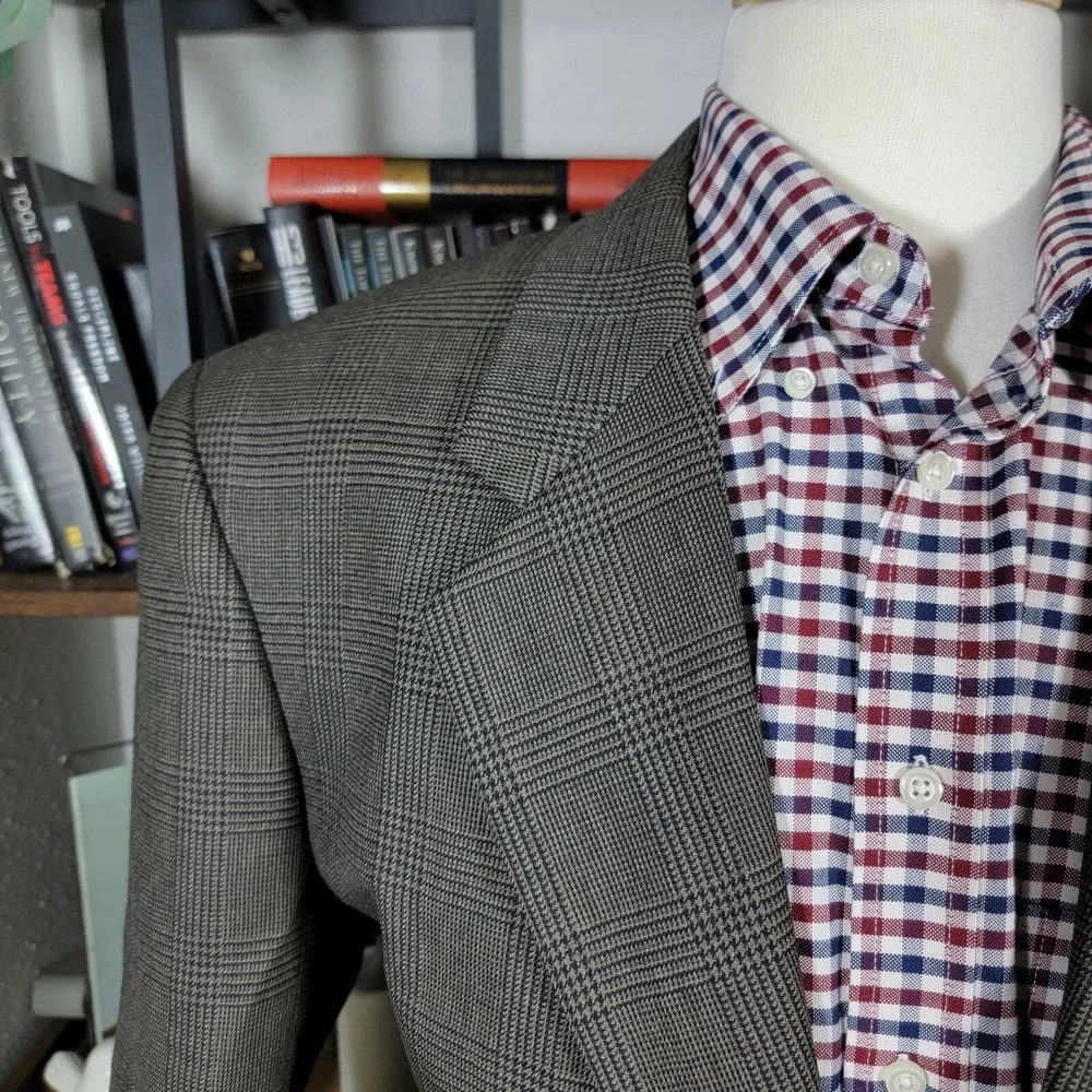Club Room Men's Sport Coat Blazer Two Button‎ Plaid Brown Pure Wool Size 43R